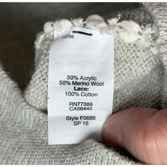 J.Crew Sweater, Gray Crew Neck, Merino Wool Blend, Lace Accent, Women's Size S - Picture 5 of 6